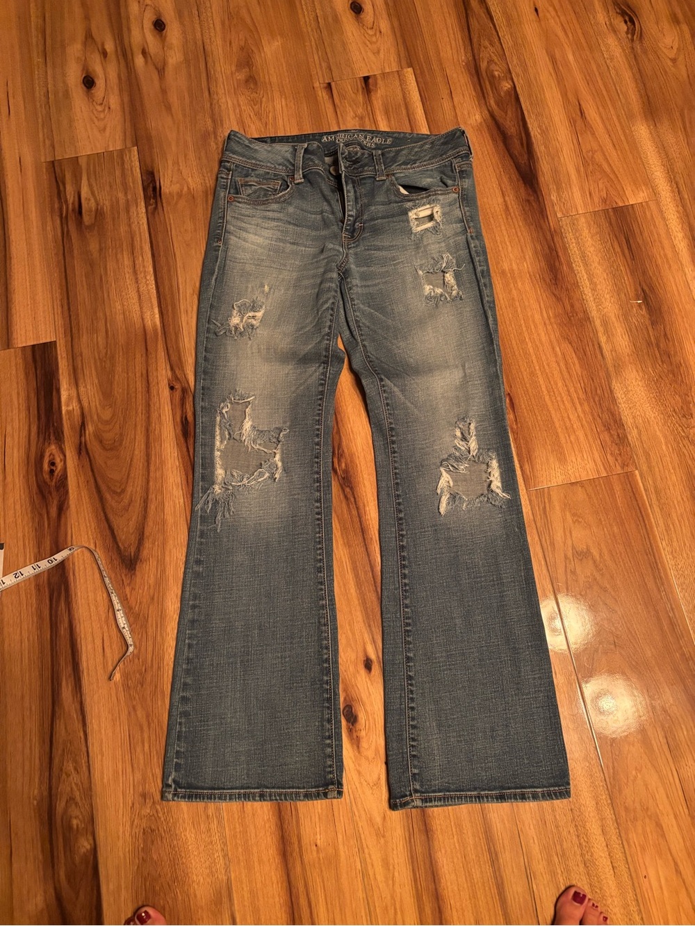 American Eagle Outfitters Mid Blue Ripped Flare Jeans